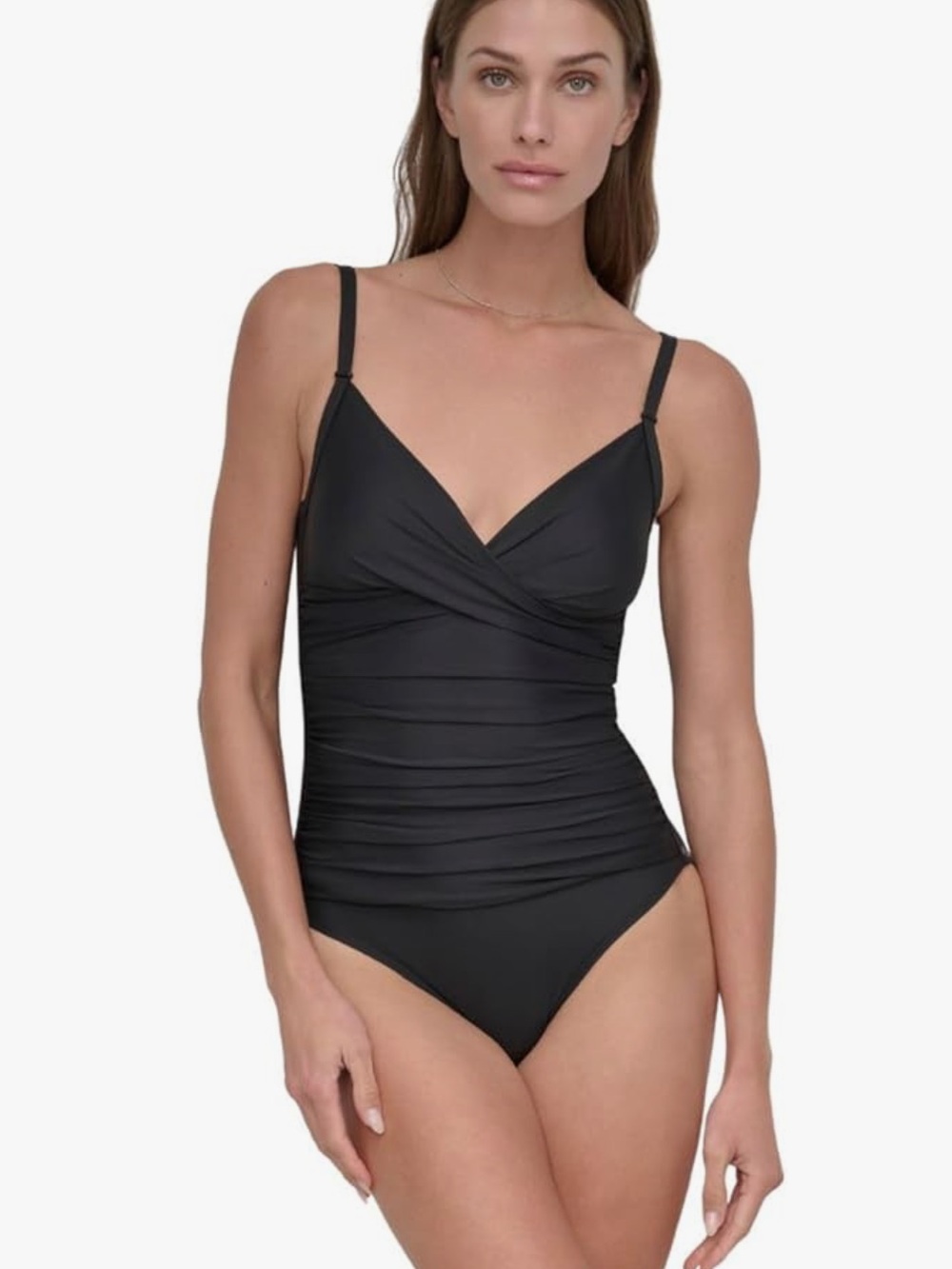 DKNY Women’s Twist Front Tummy Control One-Piece Black Swimsuit NWT - Picture 7 of 10